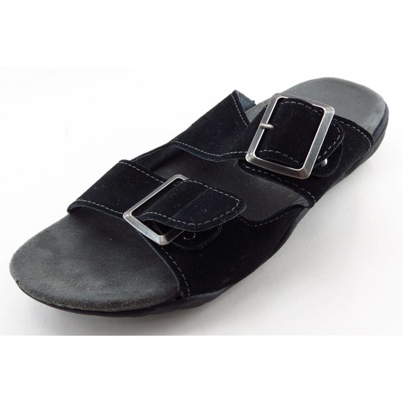 JSport Slides Black Leather Women Shoes Size 6‎ Medium - Picture 1 of 6